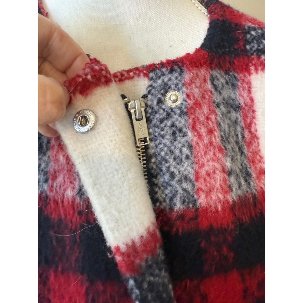 Abercrombie & Fitch Wool Blend Plaid Coat Jacket Red Black White Womens M Winter - Picture 5 of 11